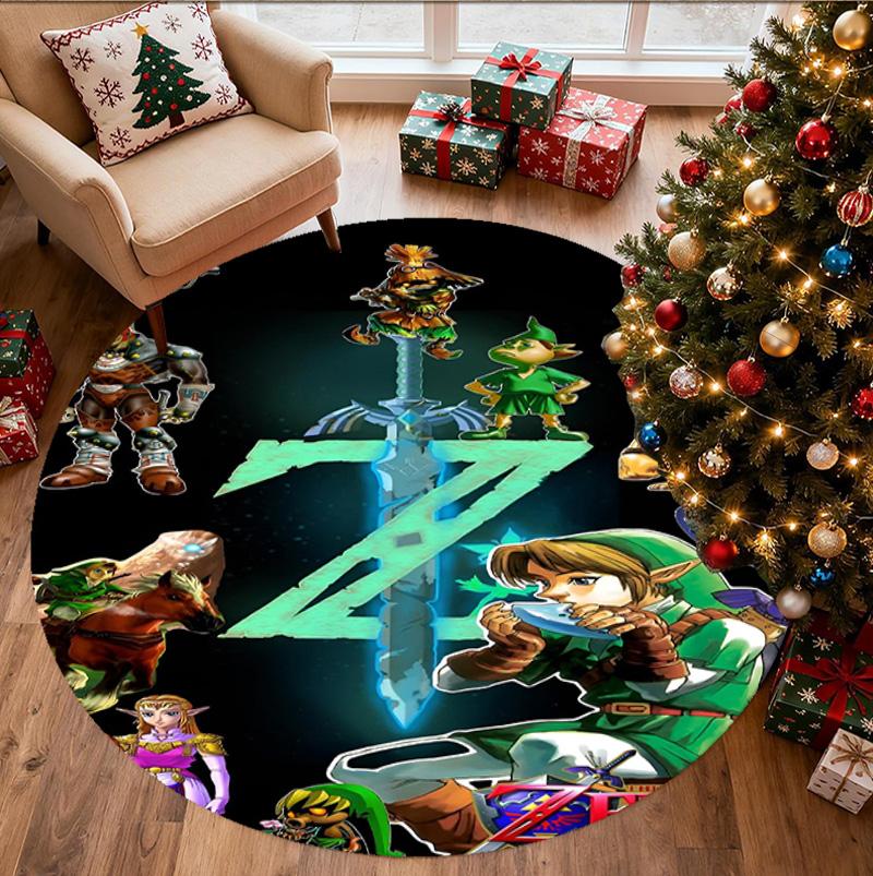 The Legend of Zelda Pattern Round Rug, Indoor/Outdoor Mat, for Picnic, Gameroom, Bedroom, Office, Living Room, Home Decor Carpet, Birthday Gift