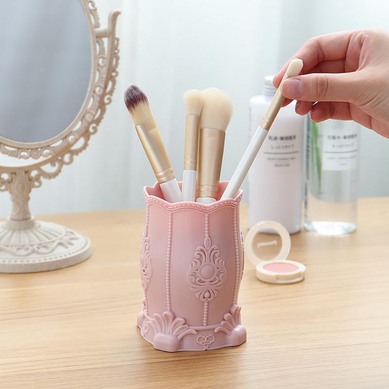 Pencil Holder Organizer Plastic Cosmetic Makeup Brush Desktop Pen Holder Stand Jewelry Storage Box White Pink Pen Pot Stationery