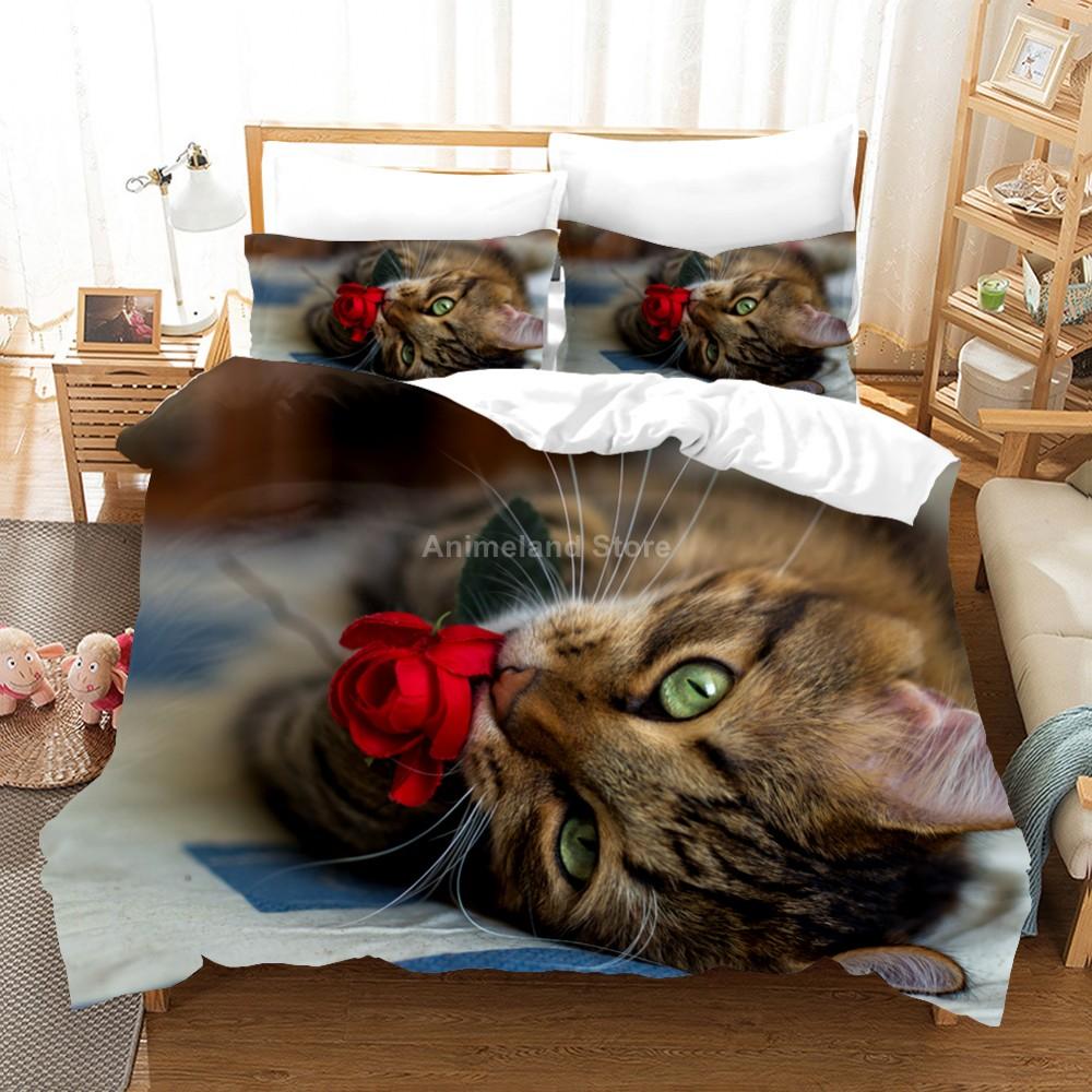 Comforter Single/Queen/King Size Modern Luxury Cute Cats & Flower - Themed Bedding Set With Ideal For