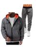 Men's European Size 220g Zip-Up Hoodie and Sweatshirt with Double Pockets - Sporty Casual Set