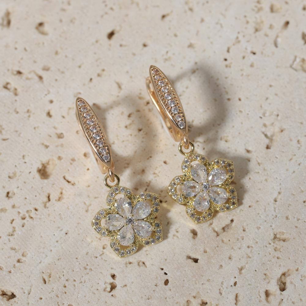 Luxury Flowers Dangle Earrings for Women Zirconia Earring Jewelry Wedding Party Accessories