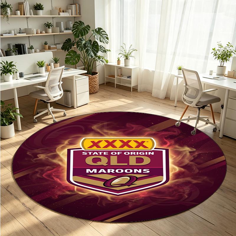 Queensland Maroons Printed Round Crystal Velvet Rug Soft Non Slip Floor Carpet For Bedroom Holiday Gift