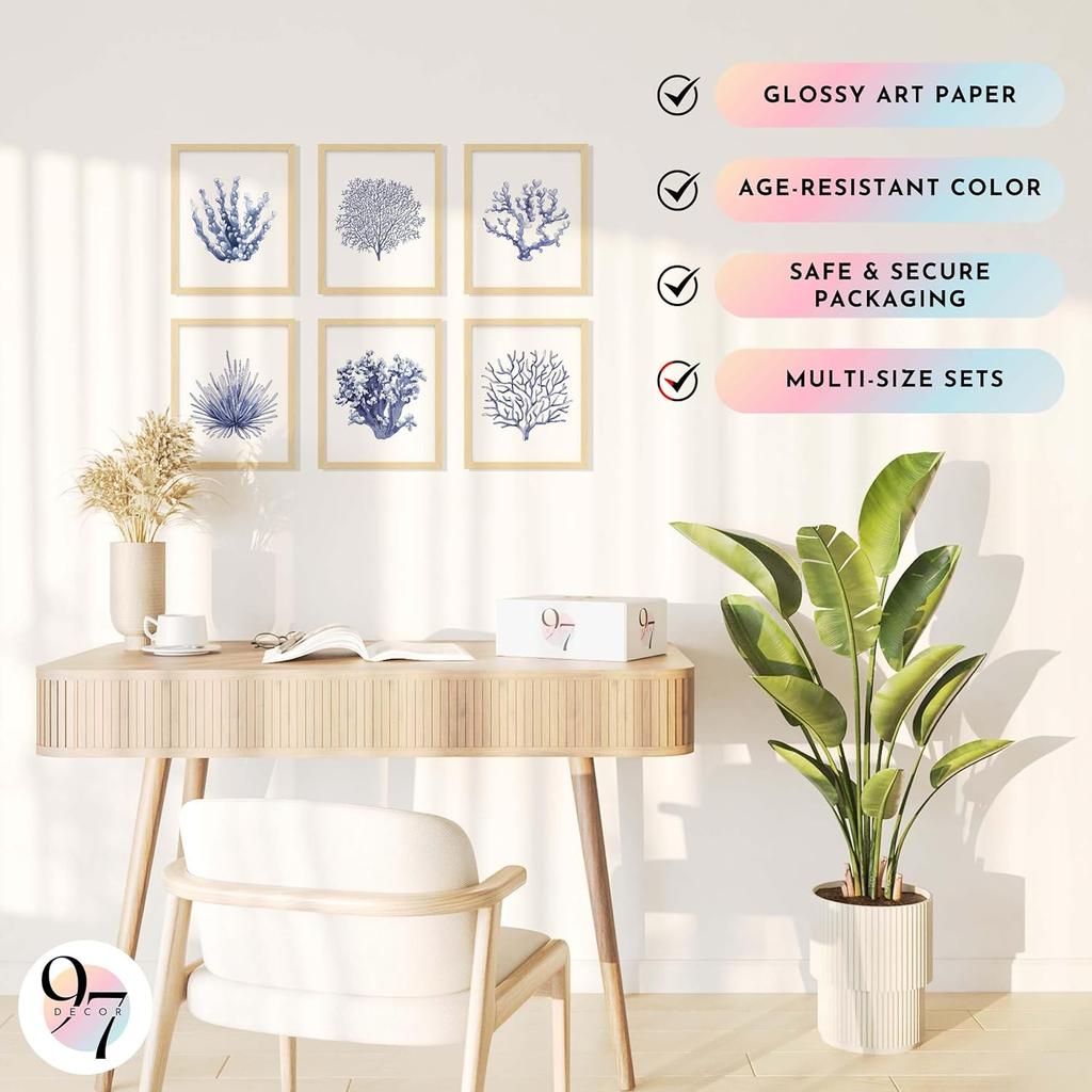 97 Decor Sea Coral Wall Decor - Coastal Coral Wall Art, Dark Blue Corals Prints, Navy Blue Wall Art Corals Pictures, Boho Ocean Artwork Coastal