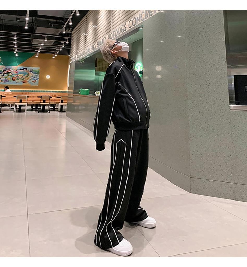 Blouson Jersey mit Reißverschluss Koreanisch Locker Plus E1230C D.IIZOO Herren Zip-Up Set, Sweatshirt, 2-teiliges Set, Sportbekleidung, Streetwear, Stil, Elegant, Lässig,