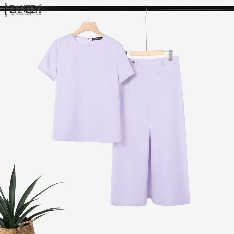ZANZEA Women Short Sleeve Blouse and Skirts Casual Two Piece Suit Sets