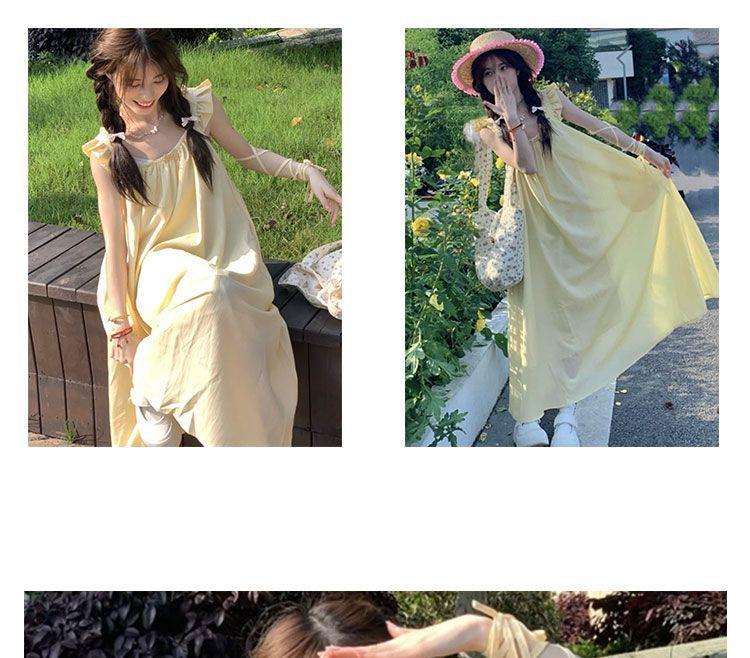 Yellow Fairy Flutter Sleeve Summer Dress for Girls - Slimming Mid-Length