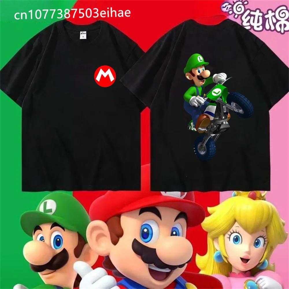 Super Mario Cartoon Pattern Unisex Cotton Tshirt Oneck ShortSleeved Summer Casual Roleplaying for Adults And Children