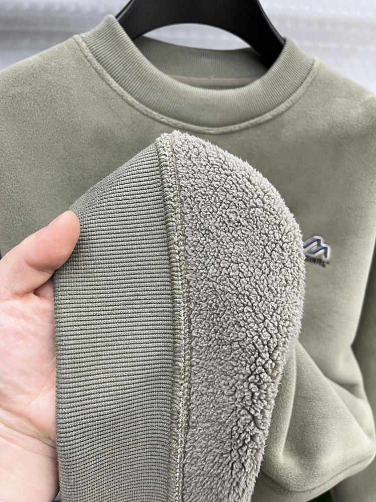 Men's High-End Velvet Hoodie: Round Neck, Warm Winter, Double-Sided Berber Fleece, Plus Velvet, Thick Base Layer Top