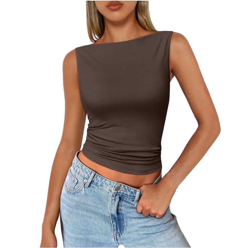 Women's Fashion Short Color Round Neck With Tight Sexy Tank Tops