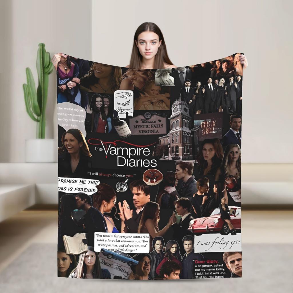The Vampire Diaries Damon Salvatore TV Series Blanket Picnic Flannel Throw Blanket For Home Decor Soft Quality Bedspread Gift