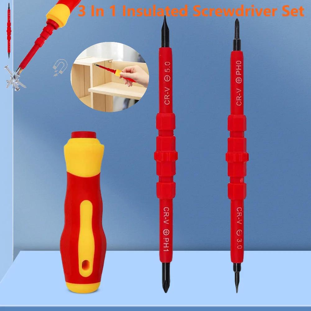 3Pcs/set 3 In 1 Insulated Screwdriver Set PH1/PH2 Multi-Purpose Screwdriver Electricians Slotted Cross Screwdriver Bit Tools Kit