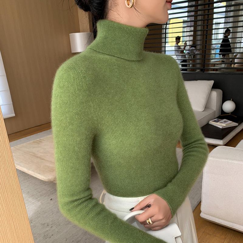 Women's Slimming Seamless High Neck Cashmere Sweater - 35% Cashmere, Perfect for Autumn/Winter