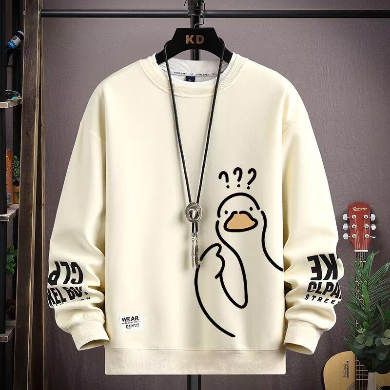 Men's Trendy Question Mark Duck Print Crewneck Pullover Sweatshirt - Comfortable, Plus Size, Versatile Casual Top.