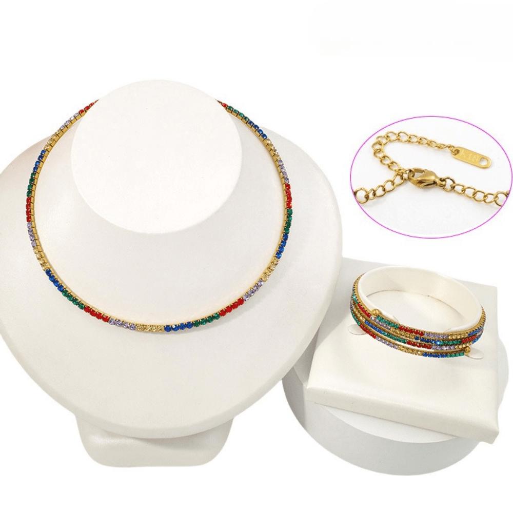 European and American style color necklace bracelet set light luxury women's jewelry