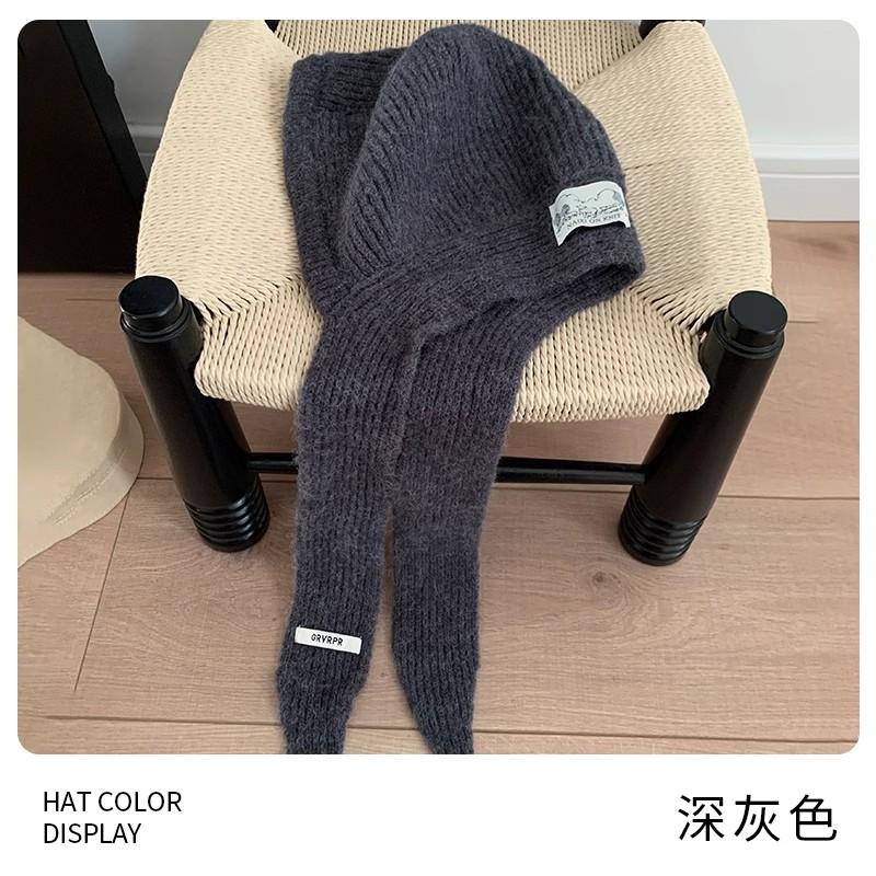 Balaclava hat for women, small face in autumn and winter, cold-proof and warm hat, scarf and neck integrated wool hat, ear protection hat