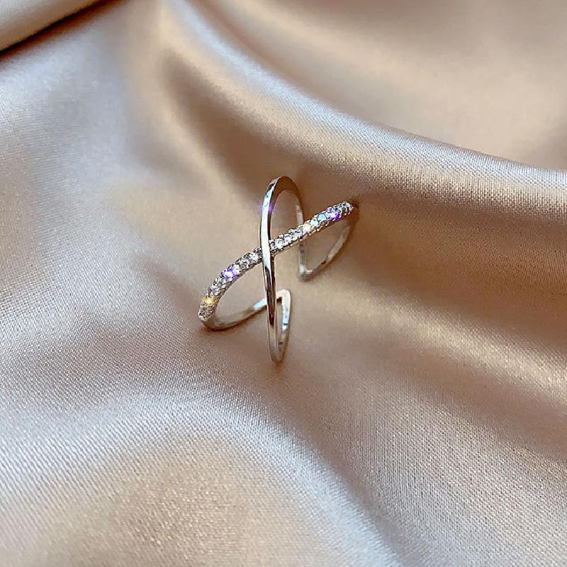 Classic Twist Chain Open Rings For Women Zircon Stainless Steel Geometric Twist Wrapped Couple Ring Wedding Aesthetic