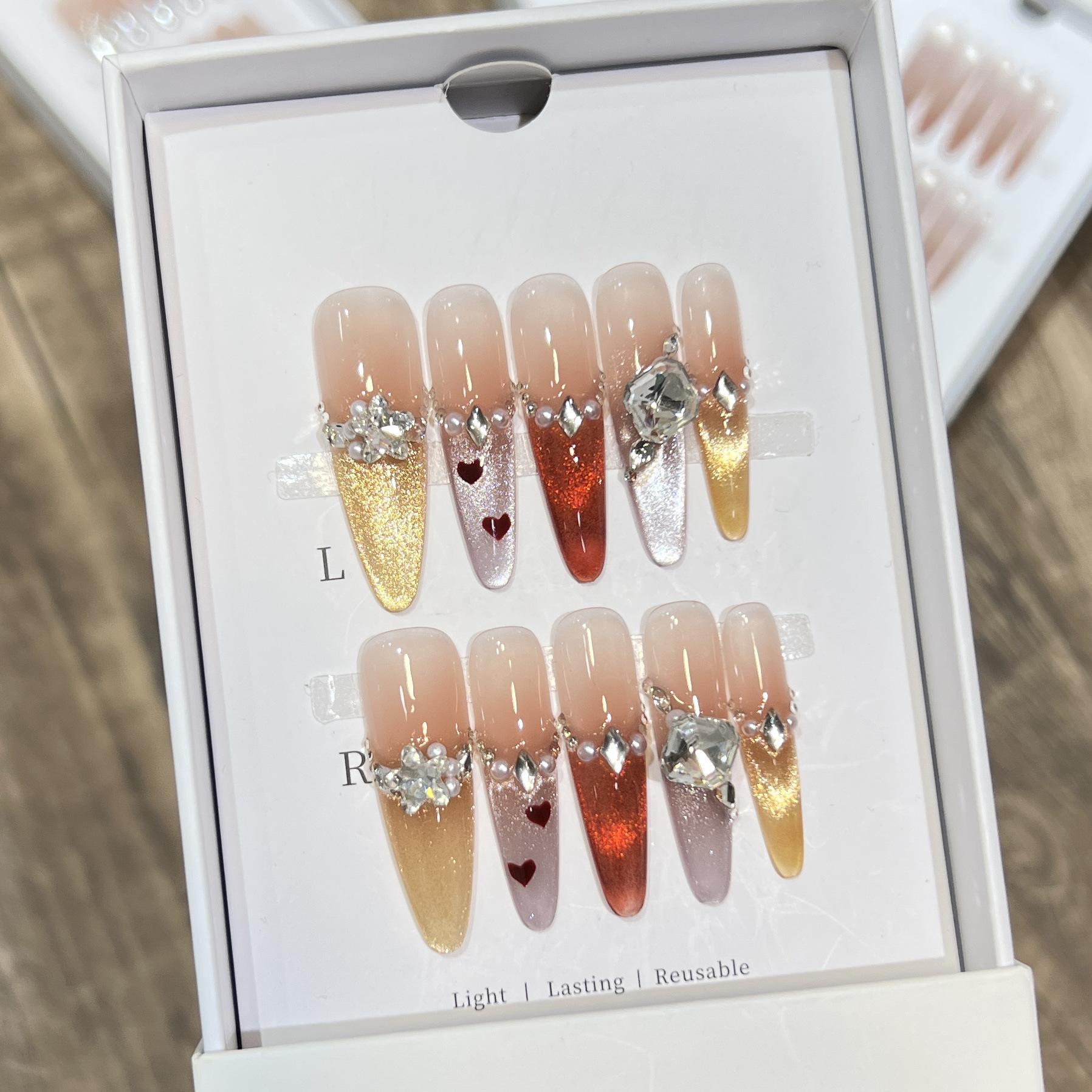 

Dairuisen Handmade Colorful French Cat Eye Wearable Nail Tips Large L