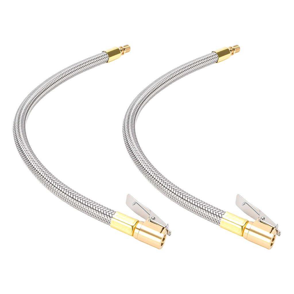 2pcs Tire Inflator Hose Adapter 13in Stainless Steel Hose M8 Thread Air Pump Extension Hose Adapter for Cars