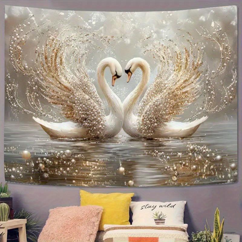 Einteiliges Set, bezauberndes weißes Schwanen-Wandbild - eleganter weißer Schwan, goldene Flügel, friedliche Wasserszenerie
