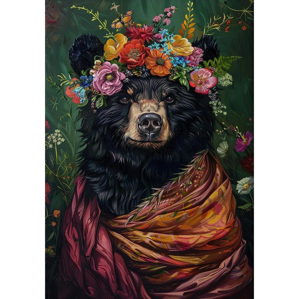 Vintage Maximalist Floral Wild Animal Canvas Painting Lion Owl Peacock Wolf Flower Poster Print Wall Art Picture Home Decor