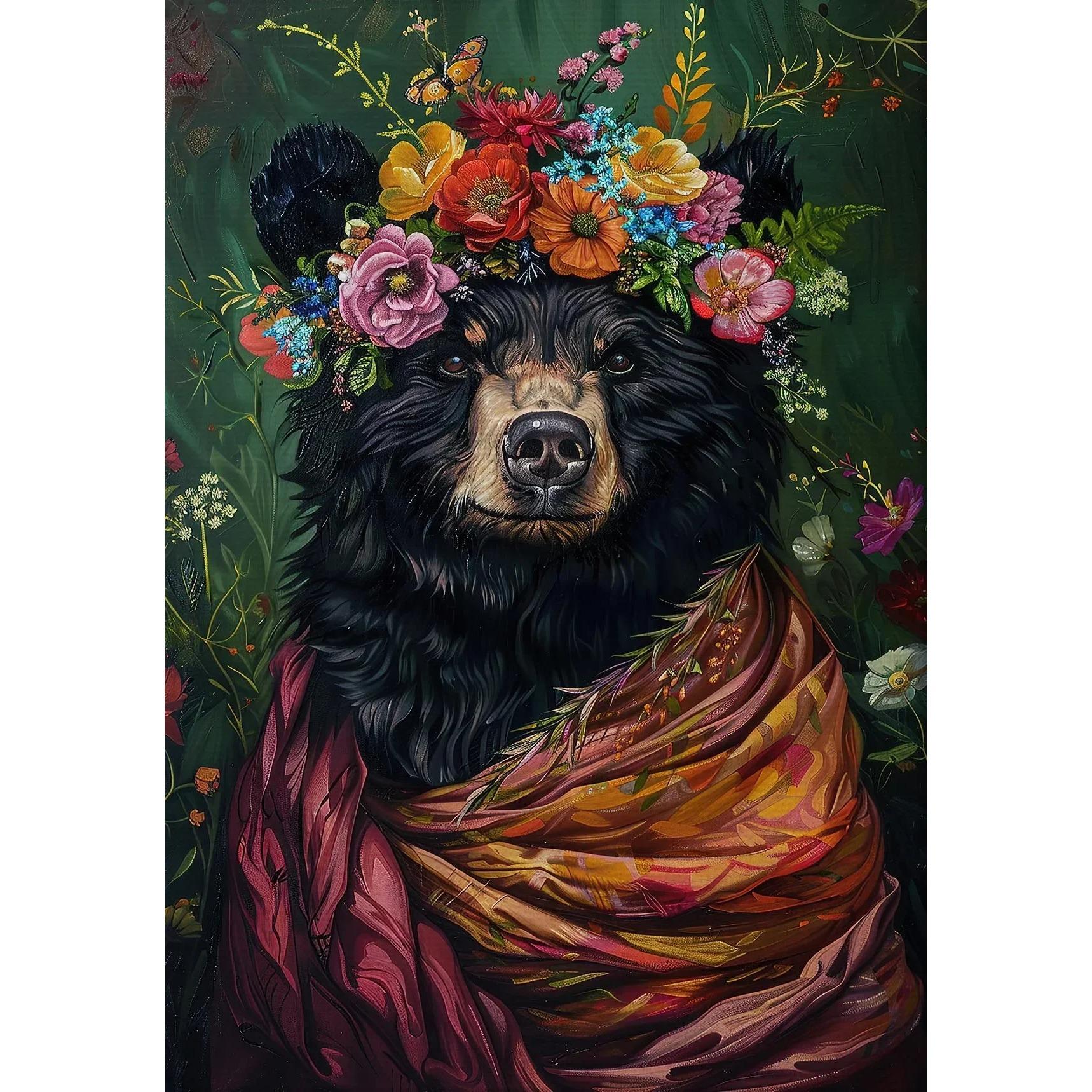 

Vintage Maximalist Floral Wild Animal Canvas Painting Lion Owl Peacock Wolf Flower Poster Print Wall Art Picture Home Decor 30x45cm No Frame
