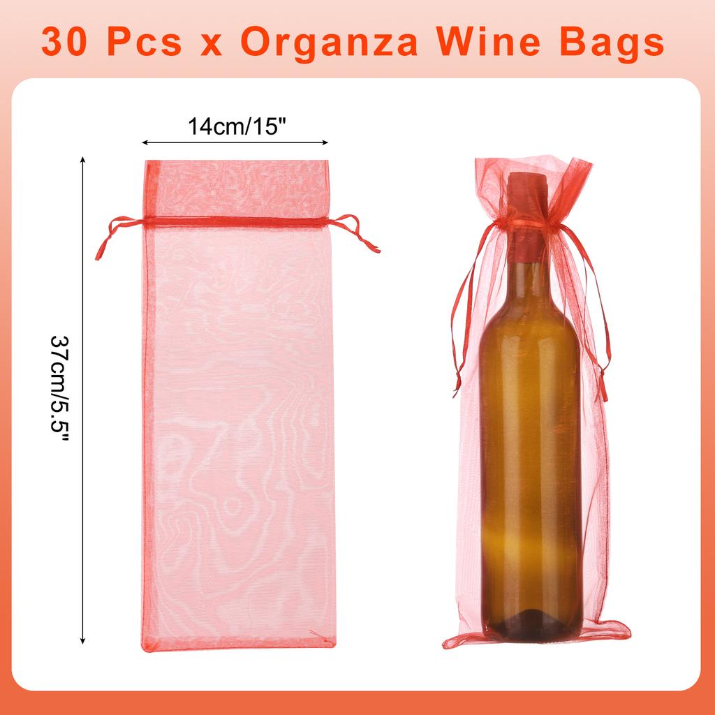 30pcs Organza Wine Bags 14x37cm Wine Bottle Gift Bags Pouches Wine Wrapping Bags for Bottle Wrap Christmas Wedding Party Decor