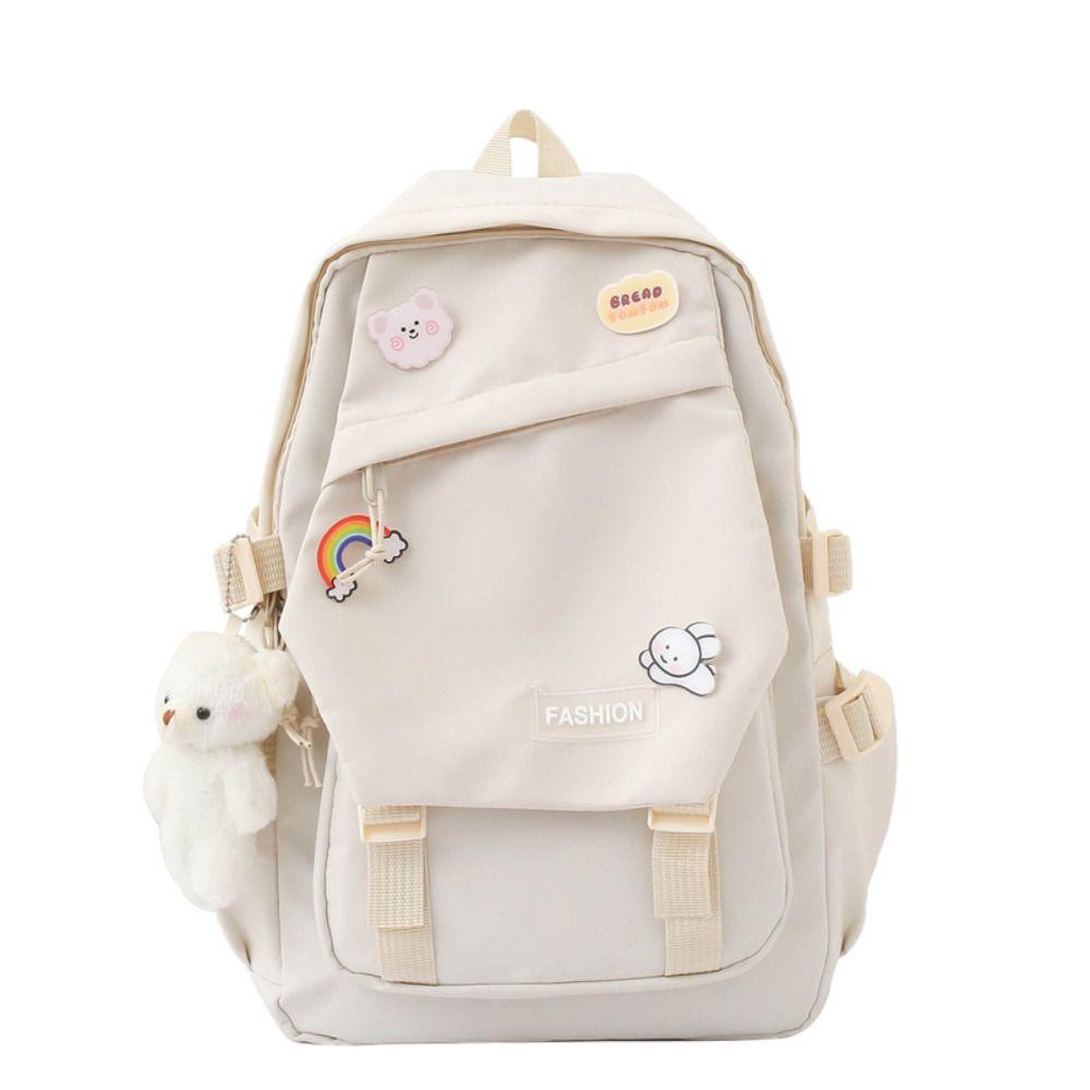 

Canvas Badge Shoulder Backpack Simple Korean Style School Bag Casual Large Capacity Bags Student белый