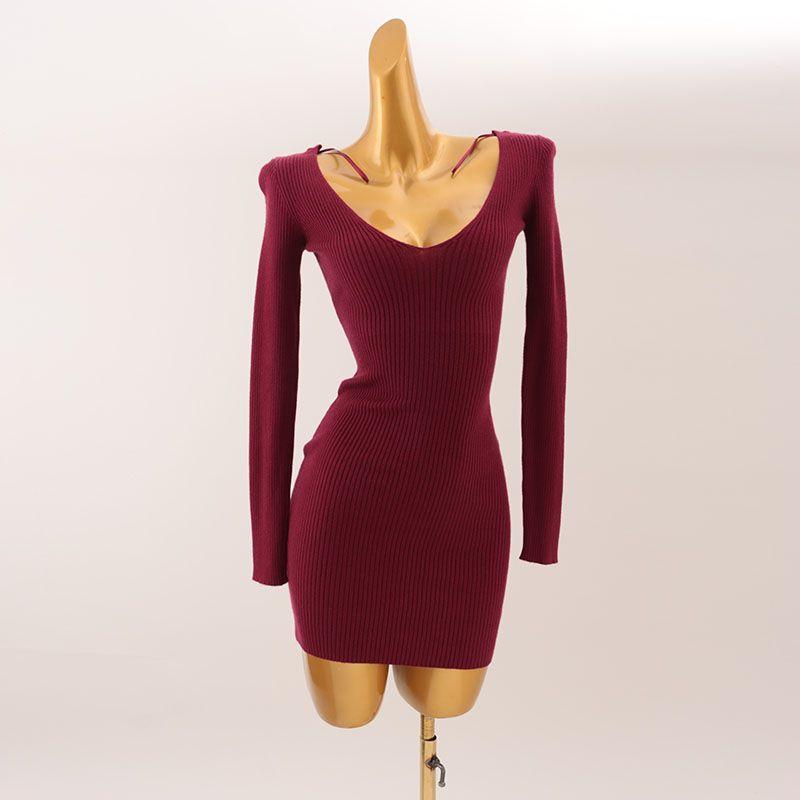 

Оригинальный заказ внешней торговли Пары V-образный вырез Чистое желание Длинный рукав Короткое платье Маленький мужчина Приталенный крой Сексуальное платье-футляр Вязаное платье Fuchsia S