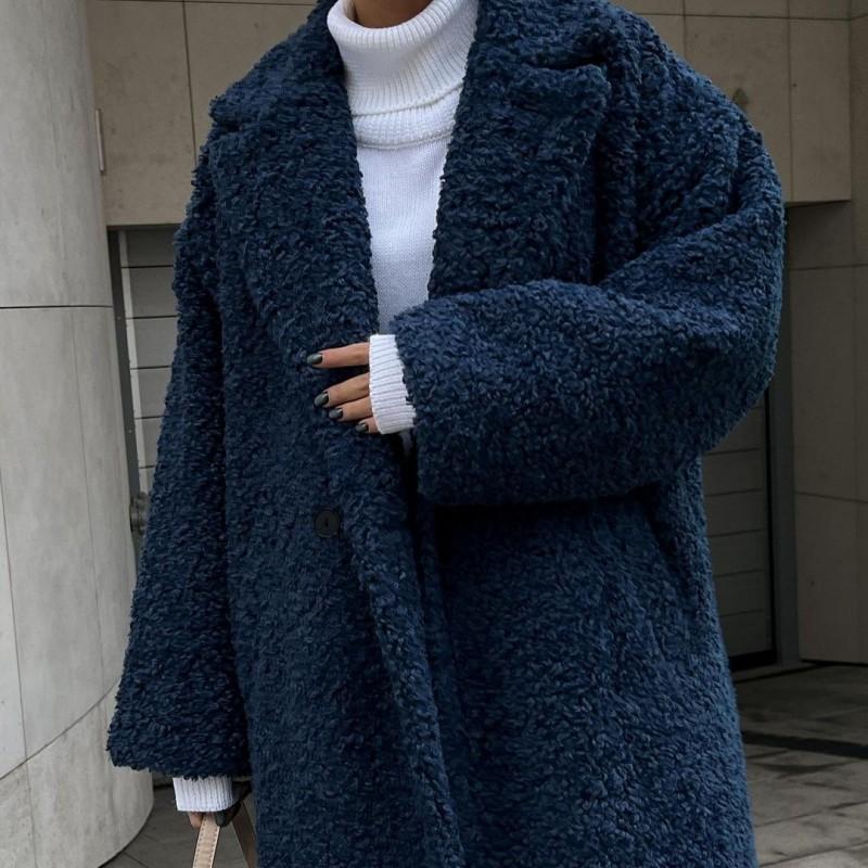 Womens Fall Winter Trench Coat - Elegant Commuter Style Long Sleeve Lapel Thick Wool Blend Outerwear