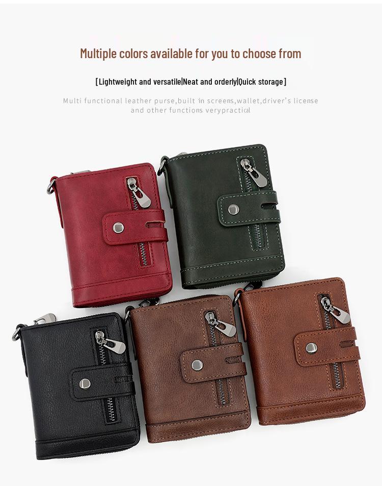 Kingdushi Men's Vertical Retro Multi-functional Wallet with Zipper and Coin Pocket