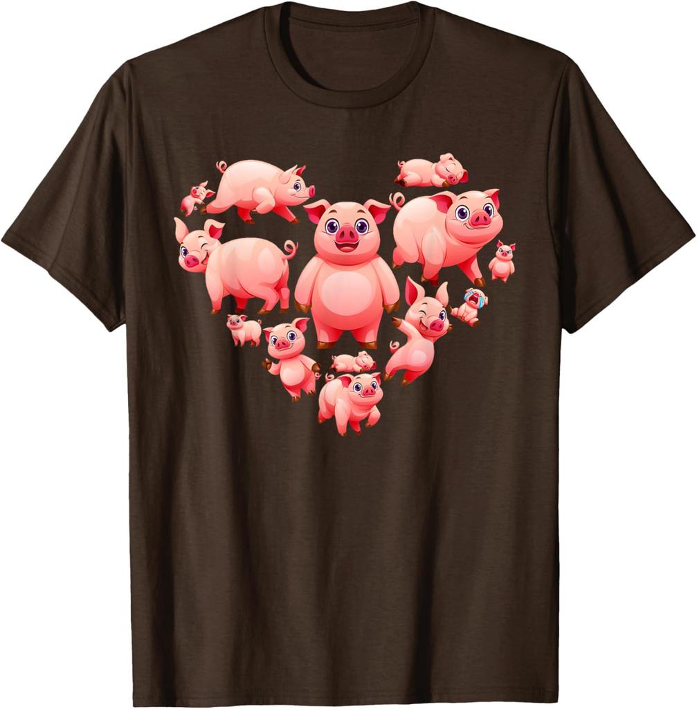Pigs Heart Shape Cute Love Hog Swine Graphic T-Shirt Cotton Casual Short Sleeve Tee