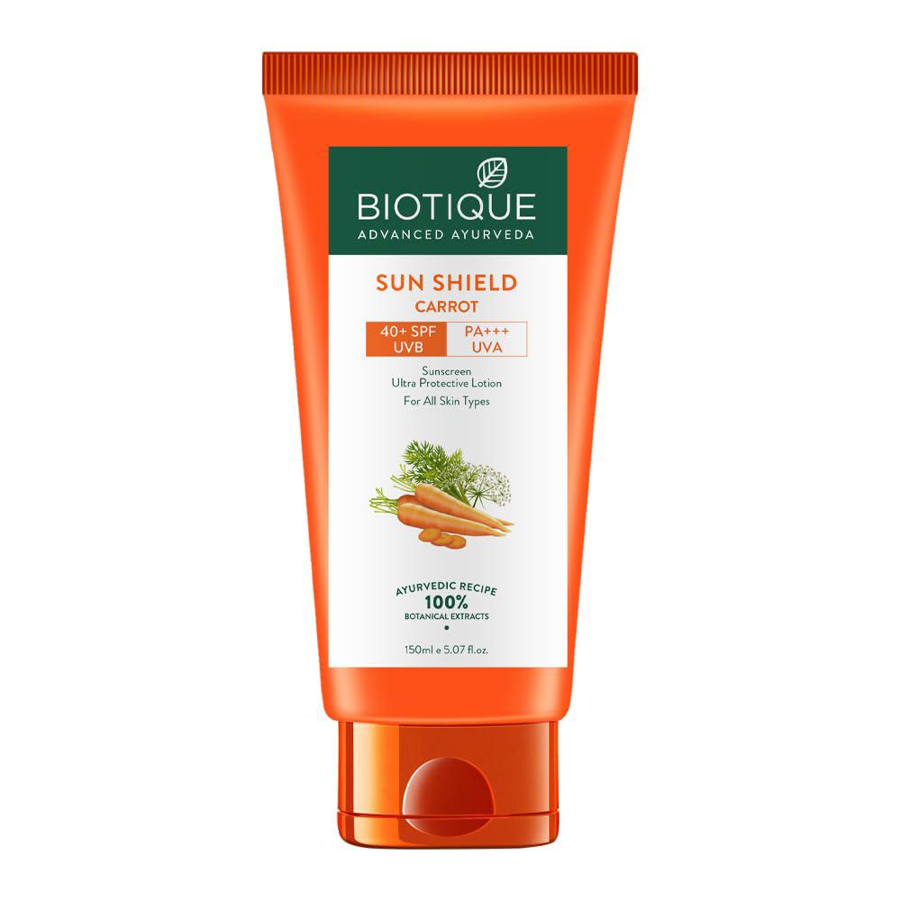 Biotique Bio Carrot SPF 40 Sun Lotion – 150ml Natural UVA/UVB Protection for Face & Body, Anti-Aging & Hydrating