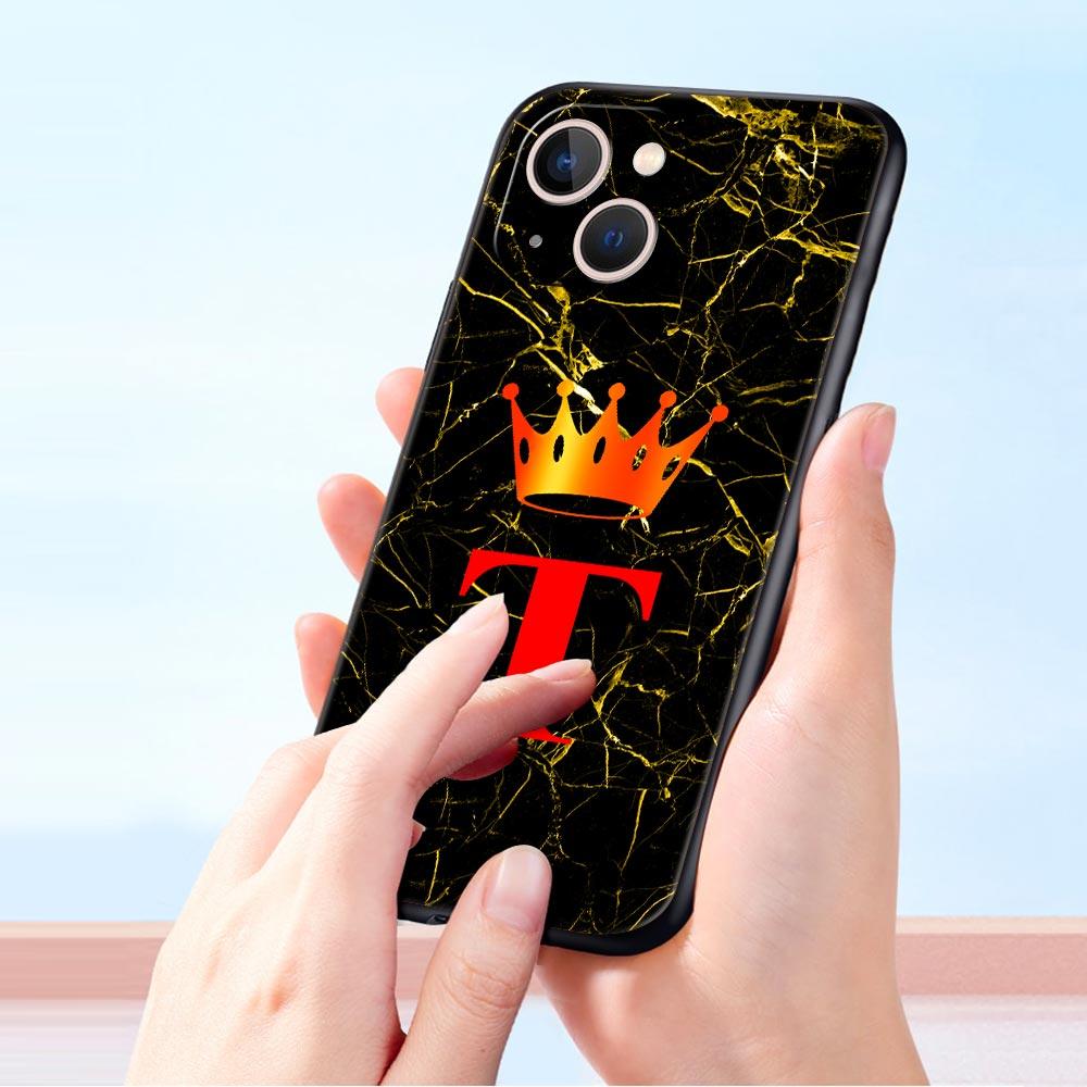Marble Letter Phone Case For iPhone 17 16 15 Pro Max 11 12 13 14 7 8 Plus SE 2020 X XR XS Cover Soft Black