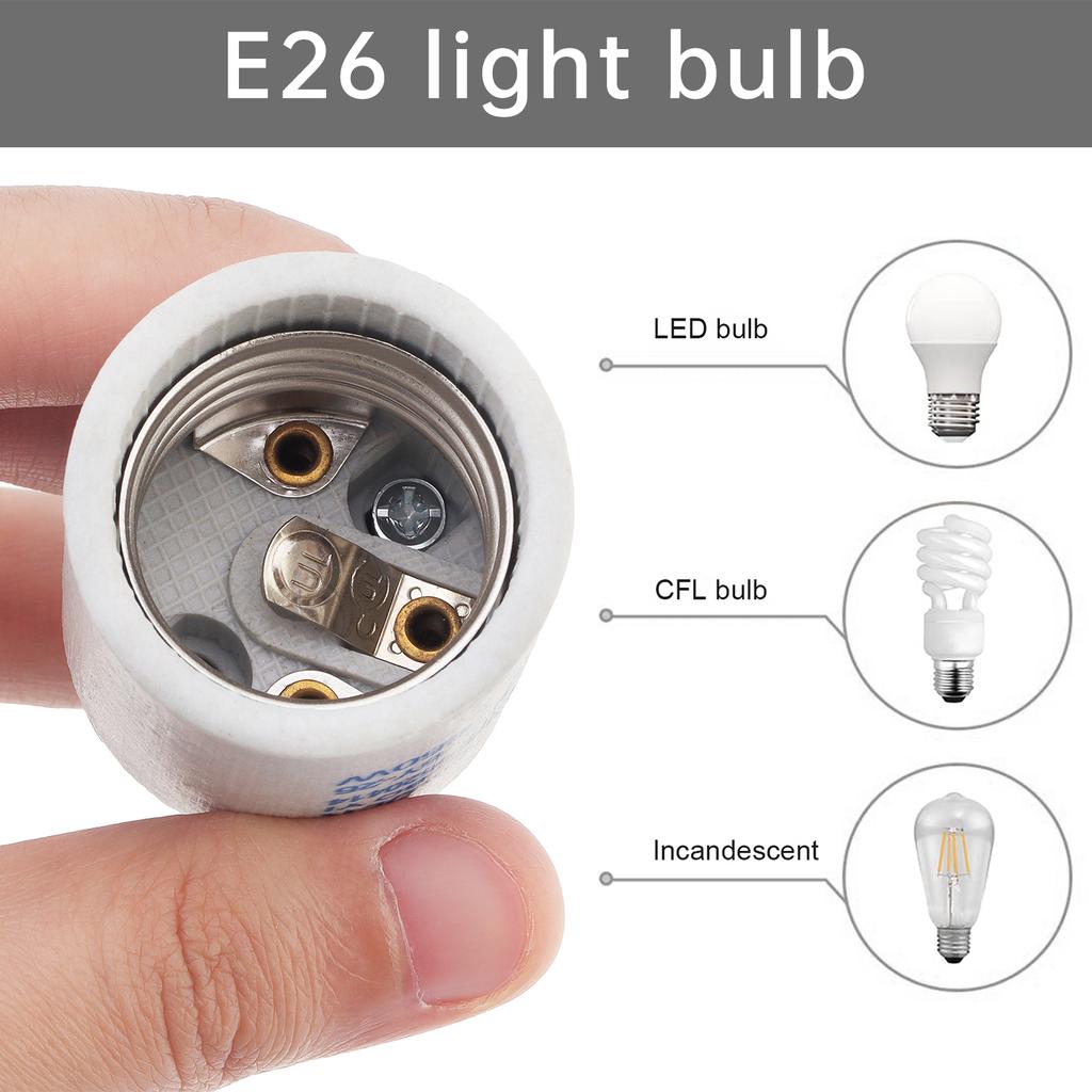 Ceramic E26 Light Socket High Temperature Resistant Porcelain Lamp Holder Heavy Duty Incandescent LED Bulb Replacement Includes Wire Easy Install