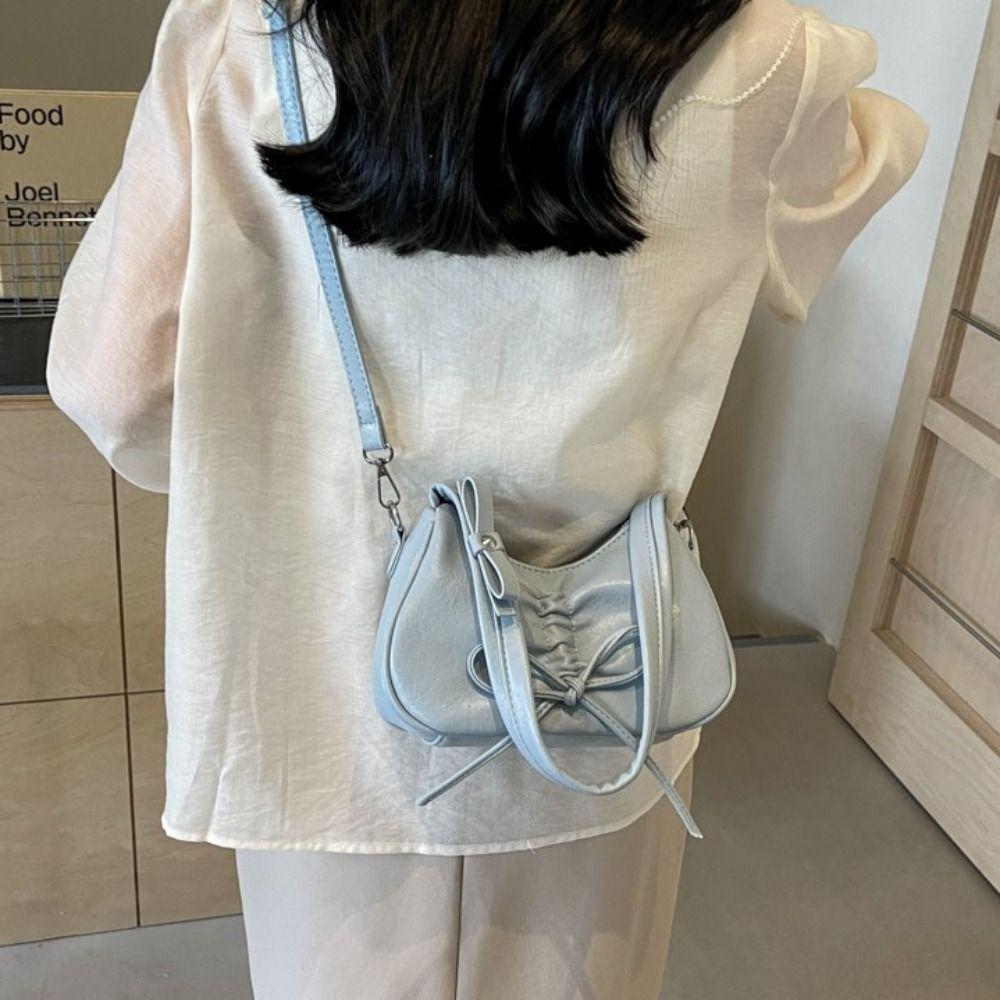 Bowknot Bow Tie Shoulder Bag Korean Style PU Leather Hobo Bag Balletcore Bow Handbag Streetwear