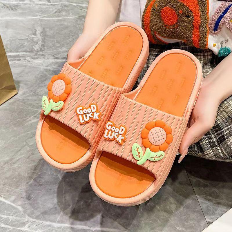 Letní dámské vnitřní a venkovní silné protiskluzové měkké podrážky volnočasové květinové koupelnové pantofle stánek rodič-dítě