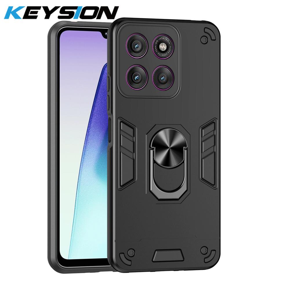 KEYSION Shockproof Armor Case for Motorola Edge 60 Pro 5G Silicone+PC Metal Ring Stand Phone Back Cover for Edge 60 S 60 Fusion