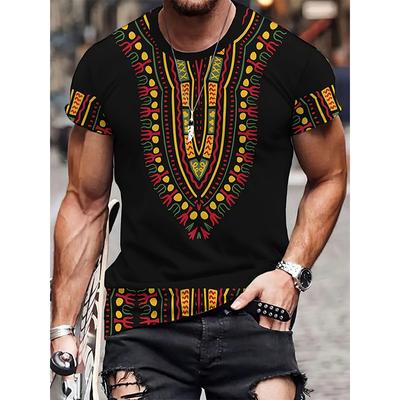 Afrikansk etnisk mönster T-shirt för män Tribal Dashiki 3D-tryckta t-shirts sommar casual kortärmade lösa t-shirts rund hals toppar