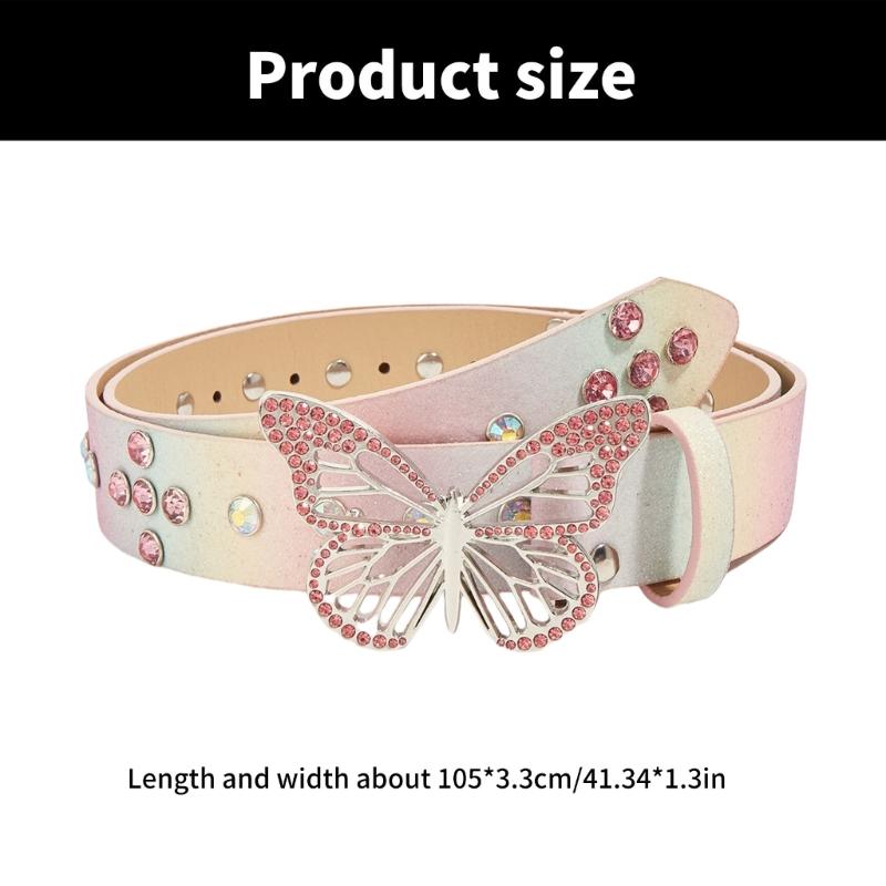 Elegant Rhinestones Buckle Waist Belt for Adult Butterfly Belt for Jeans Skirt
