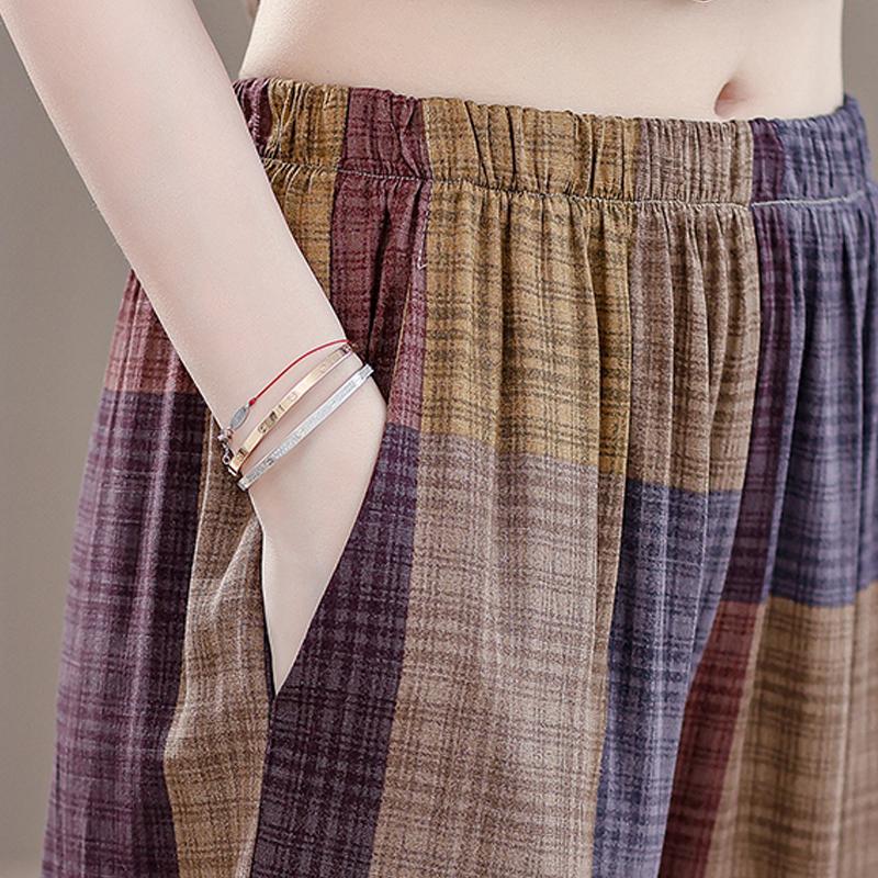 Eleganta 2-delade Set för Kvinnor Plus Size Löst Vintage Tryck Hög Midja Byxset Sommar Casual Kläder för Medelålders Kvinnor