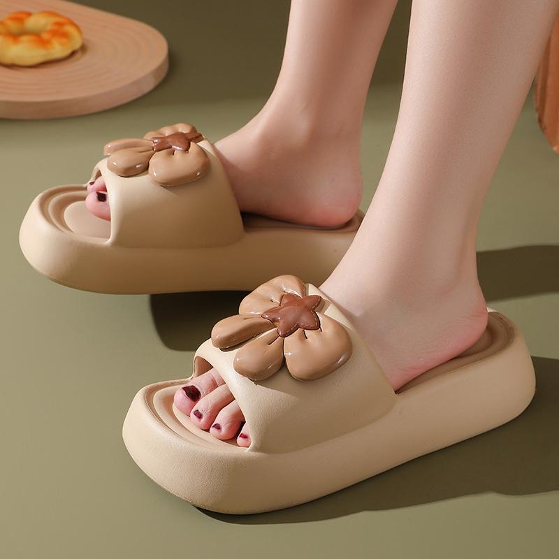 Summer thick bottom bow cool slippers female cute indoor home non-slip outer wear slippers thick bottom increase