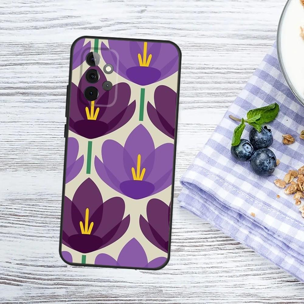 Multi Stem Orla K-Kiely Folio Phone Case For Samsung Galaxy A13,A21s,A22,A31,A32,A52,A53,A71,A80,A91 Soft Black Phone Cover