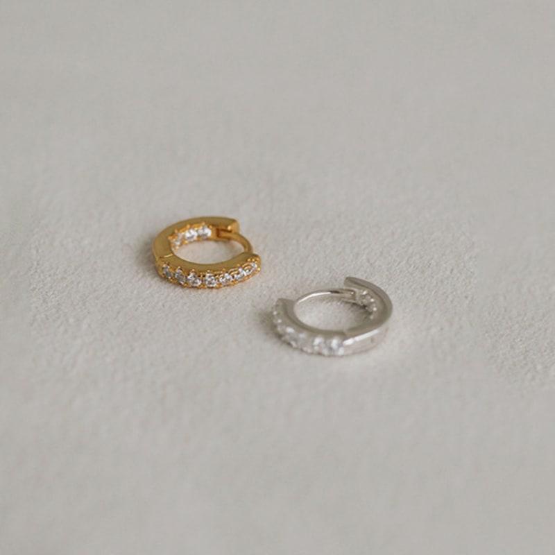 modernlike 14k gold-filled silver ruched cubic ring one-touch earrings