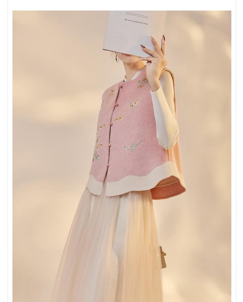 Winter 2026 Chinese Embroidery Lace-up Wool Coat & Vest Set