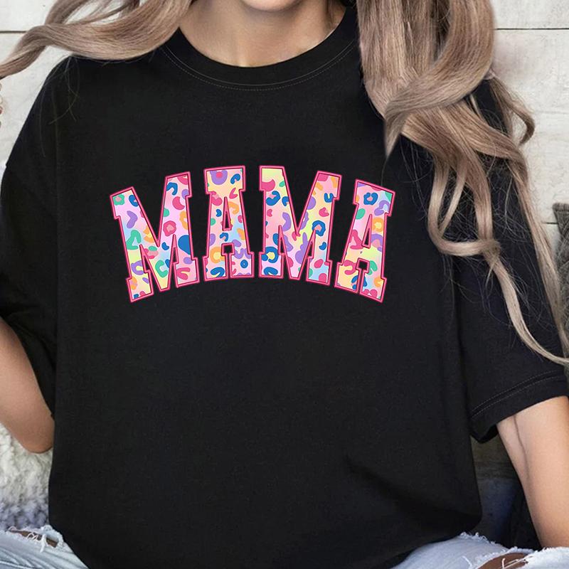 Leopard Lightning Mama Graphic T Shirts Cute Flower Bow Mom Life Vintage T Shirts New Mom Gift Wildflowers Mama Crewneck T-shirt