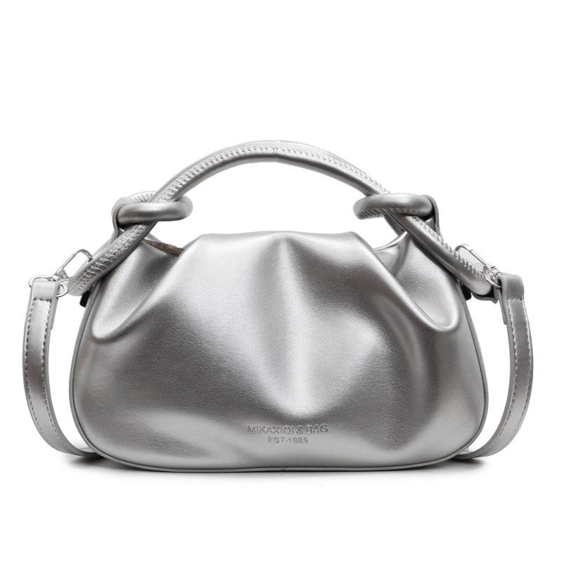Elegant Pleated Cloud Bag With Knot Handle Chic Mini Handbag Magnetic Buckle Design Shoulder Bag Women Cute Dating Crossbody Bag