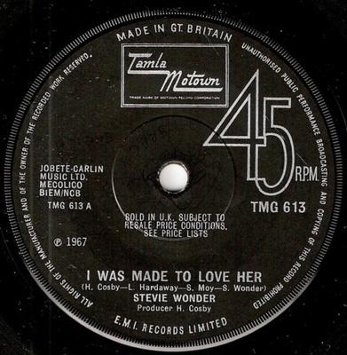 7inch Record STEVIE WONDER - I Was Made To Love Her TMG613 Tamla Motown 1967 UK Soul/Funk Used