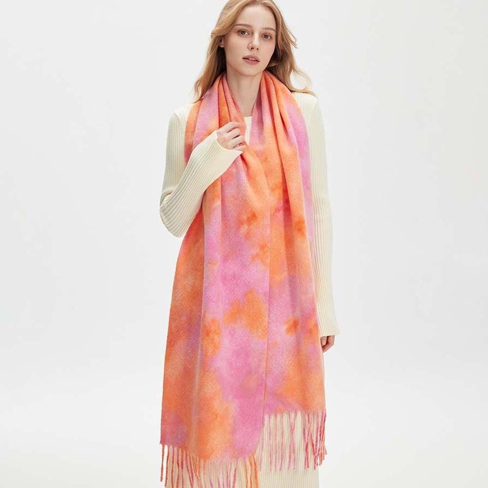 Boucle Knit Tie Dye Scarf Western Style Winter Neck Warmer Gradient Shawl Outdoor