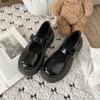 Black French Thick Heel Platform Small Leather Shoes Spring and Autumn Round Head Shallow Mouth Mary Jane Single Shoes