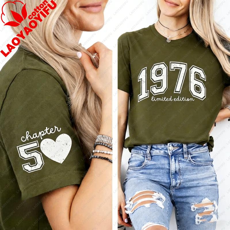 Personalized Limited Edition Tee Custom 1976 Year Number 50th Birthday High Quality Cotton Retro Shirt Printed Tshirt Tops